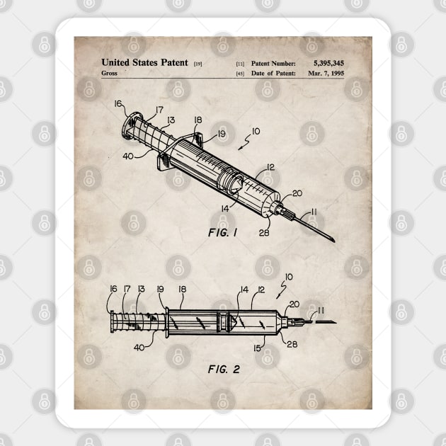 Medical Syringe Patent - Doctor Nurse Doctors Office Art - Antique Sticker by patentpress